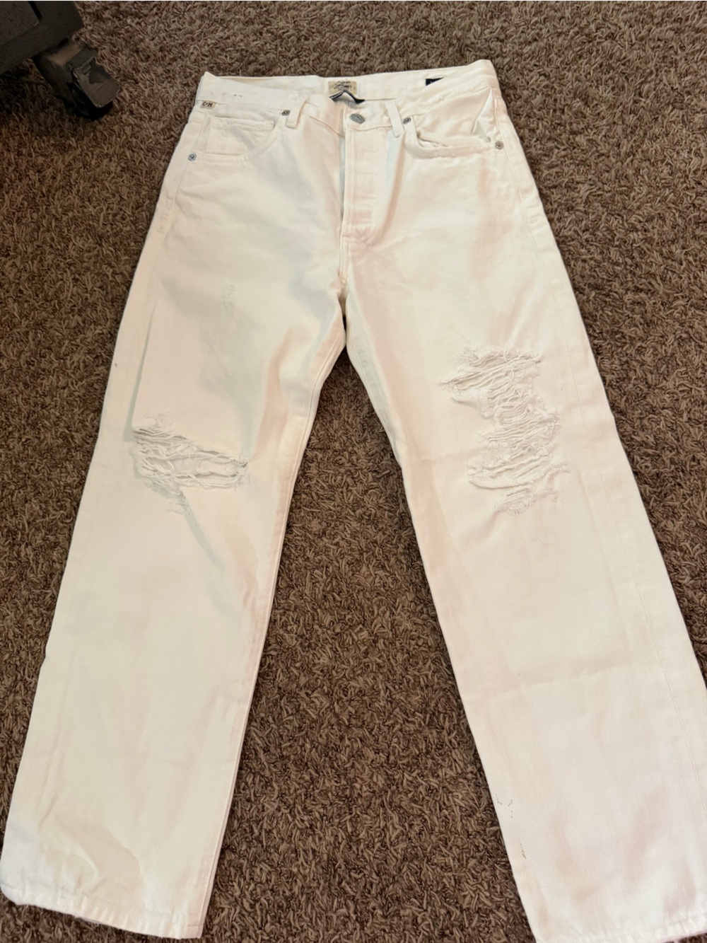 Citizens Of Humanity White Distressed Straight-Leg Jeans
